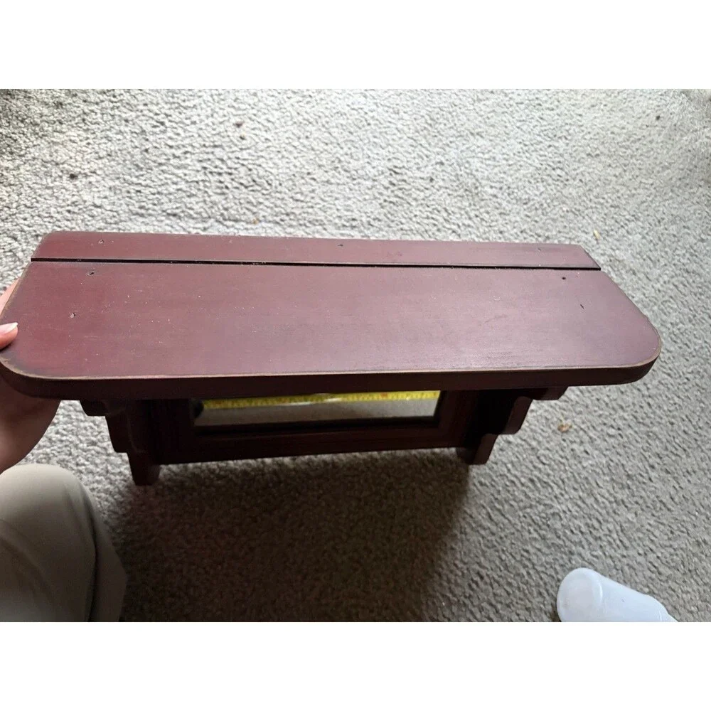 Wooden Wall Shelf W/ Mirror Cottage Core Country Burgundy